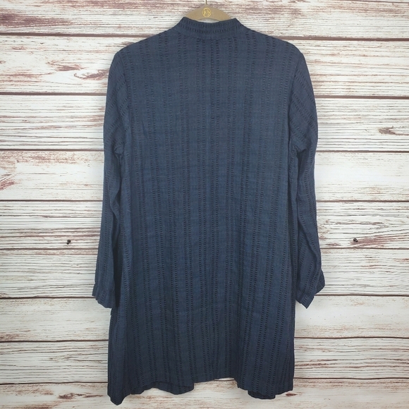 Eileen Fisher Womens XS Navy Blue "Indigo" Textured Stripe Linen Jacket - Picture 7 of 9